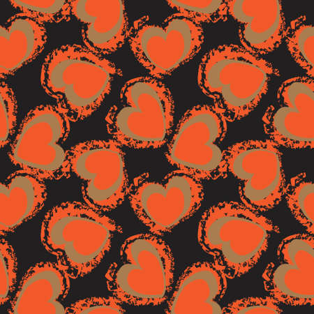 Orange Heart shaped brush stroke seamless pattern background for fashion textiles, graphicsのイラスト素材