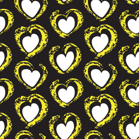Yellow Heart shaped brush stroke seamless pattern background for fashion textiles, graphicsのイラスト素材