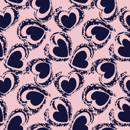 Pink Navy Heart shaped brush stroke seamless pattern background for fashion textiles, graphics