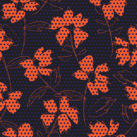 Orange Floral tropical botanical seamless pattern dotted background for fashion textiles and graphicsのイラスト素材