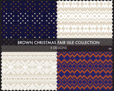 Brown Christmas fair isle pattern collection includes 4 design swatches for fashion textiles, knitwear and graphicsのイラスト素材