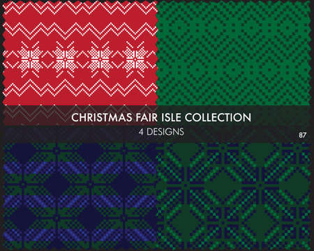 Christmas fair isle pattern collection includes 4 design swatches for fashion textiles, knitwear and graphicsのイラスト素材