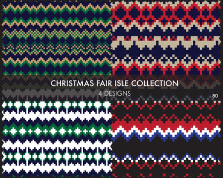 Christmas fair isle pattern collection includes 4 design swatches for fashion textiles, knitwear and graphicsのイラスト素材