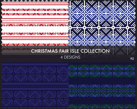 Christmas fair isle pattern collection includes 4 design swatches for fashion textiles, knitwear and graphicsのイラスト素材