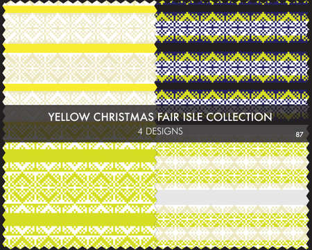 Yellow Christmas fair isle pattern collection includes 4 design swatches for fashion textiles, knitwear and graphicsのイラスト素材