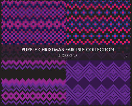 Purple Christmas fair isle pattern collection includes 4 design swatches for fashion textiles, knitwear and graphicsのイラスト素材