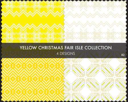 Yellow Christmas fair isle pattern collection includes 4 design swatches for fashion textiles, knitwear and graphicsのイラスト素材