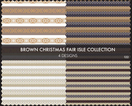 Brown Christmas fair isle pattern collection includes 4 design swatches for fashion textiles, knitwear and graphicsのイラスト素材