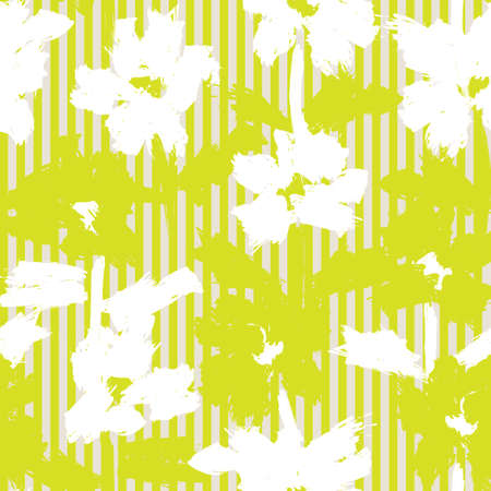 Yellow Floral tropical botanical seamless pattern with striped background for fashion textiles and graphicsのイラスト素材