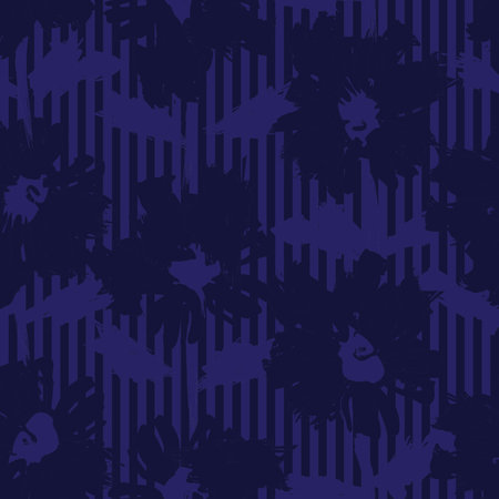 Blue Floral tropical botanical seamless pattern with striped background for fashion textiles and...