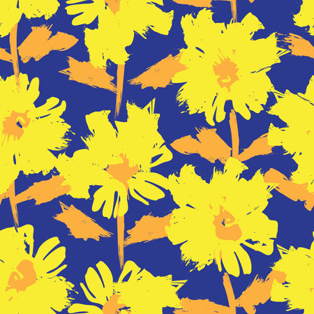 Yellow Floral brush strokes seamless pattern background for fashion prints, graphics, backgrounds...