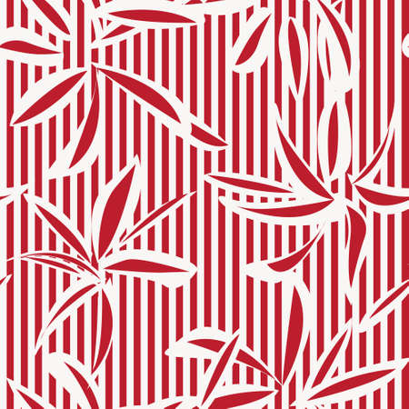Red Floral tropical botanical seamless pattern with striped background for fashion textiles and graphicsのイラスト素材