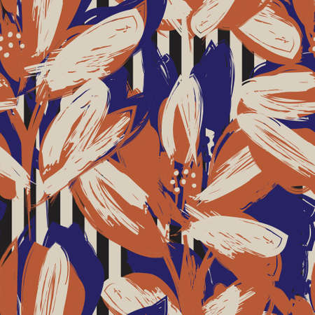 Floral seamless pattern with striped textures for fashion textiles and graphicsのイラスト素材