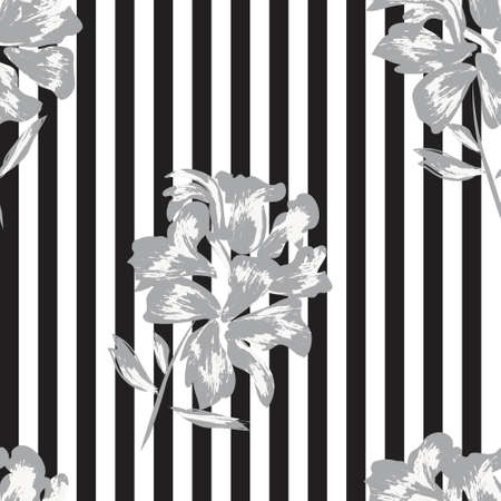 Floral seamless pattern with striped textures for fashion textiles and graphicsのイラスト素材