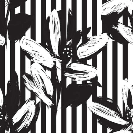 Floral seamless pattern with striped textures for fashion textiles and graphicsのイラスト素材