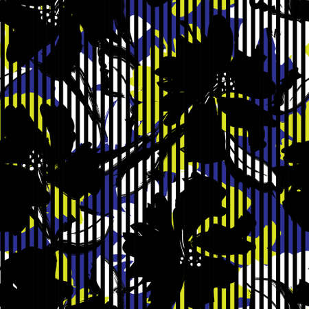 Floral seamless pattern with striped textures for fashion textiles and graphicsのイラスト素材