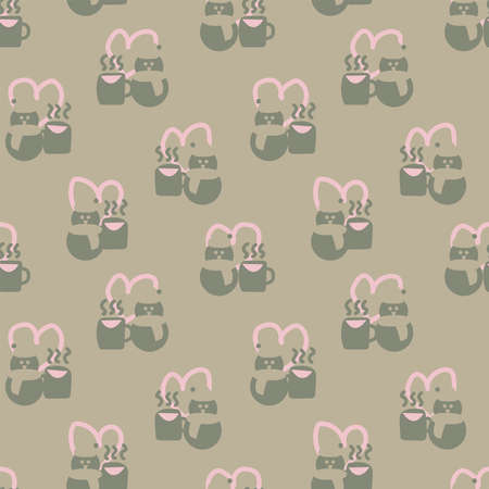 Coffee cups and snowmen seamless pattern design for fashion textiles, crafts, branding, marketing and web materialsのイラスト素材