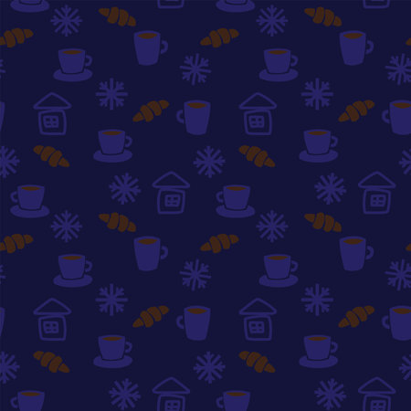 Coffee cups and croissants seamless pattern design for fashion textiles, crafts, branding, marketing and web materialsのイラスト素材
