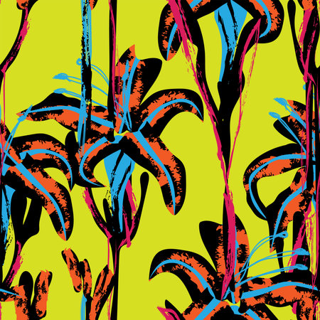 Floral brush strokes seamless pattern design for fashion textiles, graphics, background and craftsのイラスト素材