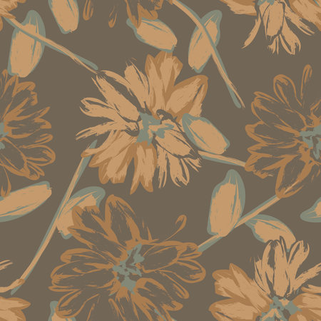 Neutral Colour Abstract Floral seamless pattern design for fashion textiles, graphics, backgrounds and craftsのイラスト素材