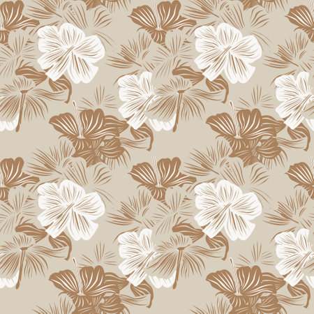 Neutral Colour Botanical Floral seamless pattern design for fashion textiles, graphics, backgrounds and craftsのイラスト素材
