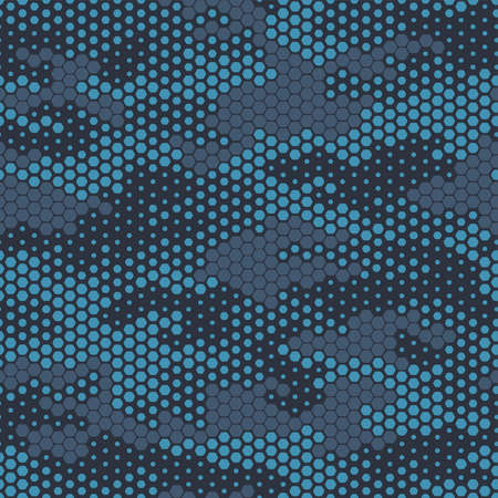 Full seamless modern dots halftone camouflage pattern for decor and textile. Blue and gray dotted design for textile fabric printing and wallpaper. Army model design for fashion and home design.のイラスト素材