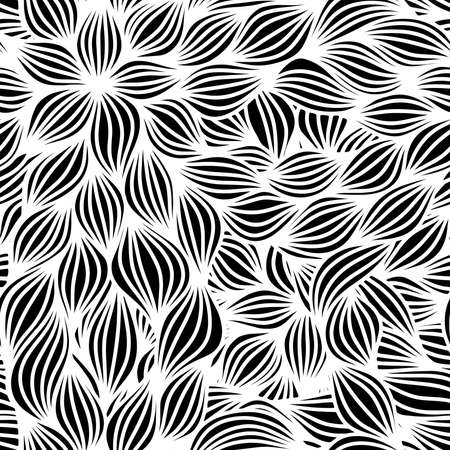 Full seamless floral pattern black and white illustration. Halftone flower leaf design for fabric print. Suitable for fashion use.のイラスト素材