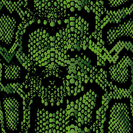 Full Seamless Snake Animal Skin Texture Pattern Vector. Green Snake leather design for textile fabric print. Snake leather pattern for bag, shoes, tight, dress and fabric printing.のイラスト素材