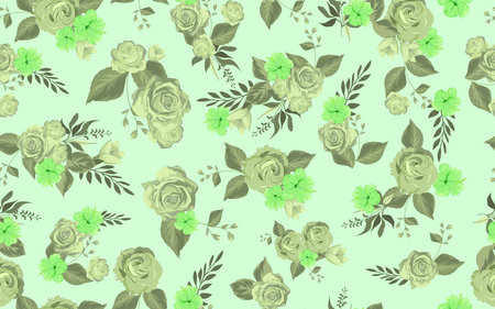 Full seamless lilium rose floral pattern background for fabric print. Flower leaves illustration. Vector design for women dress and textile.のイラスト素材