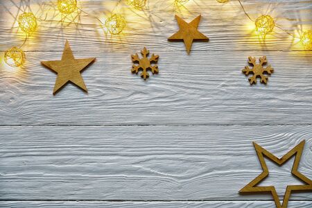 Christmas decorations on a white wooden background. Christmas background.の写真素材