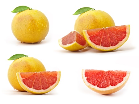 Collection of grapefruit with leaves and dropsの写真素材