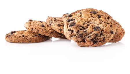 Chocolate pastry biscuits isolated on white backgroundの写真素材