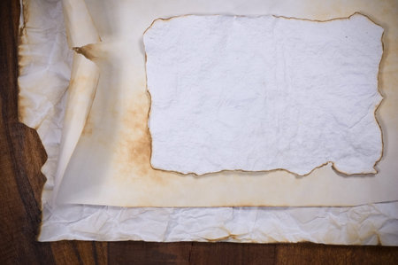 Stack old papers on a wooden tableの写真素材