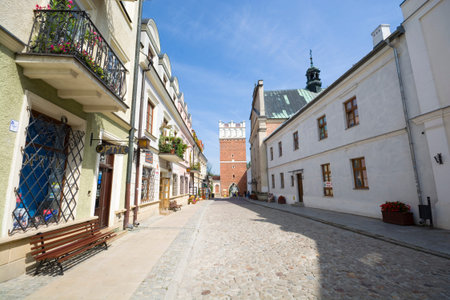SANDOMIERZ, POLAND - AUGUST 03: Gothic style Opatowska Gate with Renaissance attic in the Old Town on August 03, 2015 in Sandomierz, Polandのeditorial素材