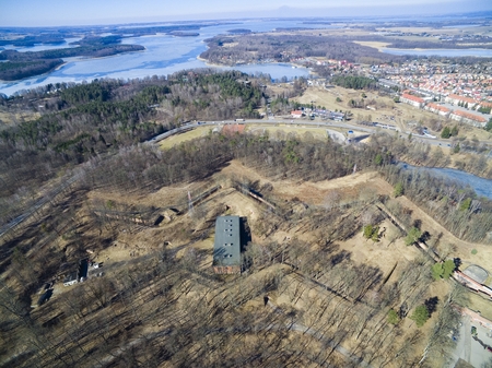 Aerial view of star shaped Boyen stronghold in Gizycko, Poland (formerly Loetzen, East Prussia, Germany)の写真素材
