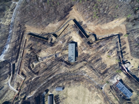 Aerial view of star shaped Boyen stronghold in Gizycko, Poland (formerly Loetzen, East Prussia, Germany)の写真素材