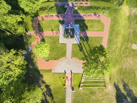 Cross on a hill over Niegocin Lake commemorating the martyrdom of St. Bruno of Querfurt in Gizycko, Poland (former Loetzen, East Prussia).  In local tradition this is a place of presumed death of the missionary.のeditorial素材