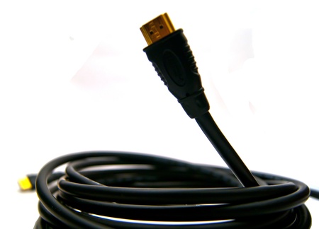 Black HDMI cable on white backgroundの写真素材