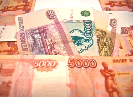 Different Russian banknotes. 100, 500, 1000 and 5000 rubles.の写真素材