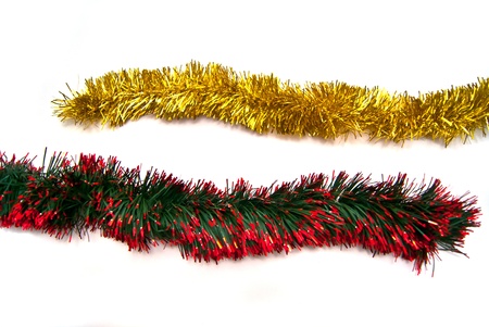 Two tinsel fragments on white backgroundの写真素材