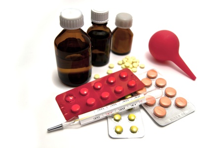 Medicines in stock on white backgroundの写真素材