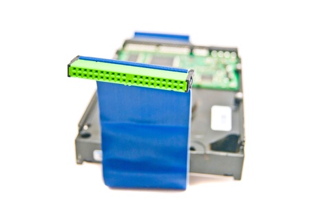computer hard drive and IDE connectors on whiteの写真素材