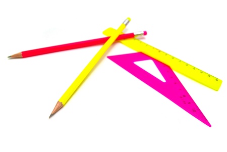 two pencils and rulers on white backgroundの写真素材