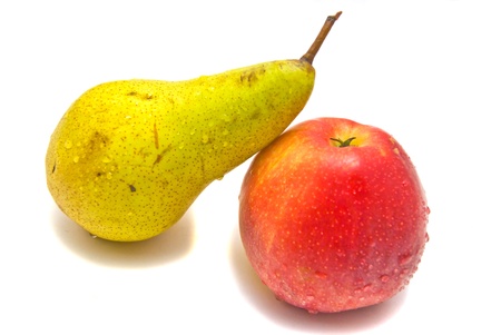 pear and apple on white backgroundの写真素材