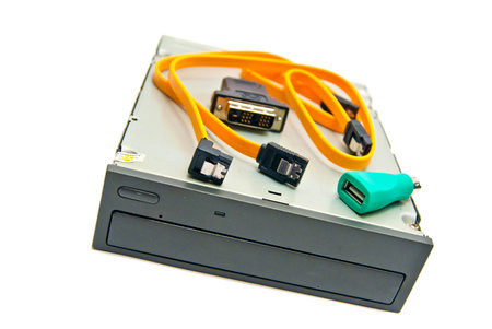 black cd-rom and wire on white 