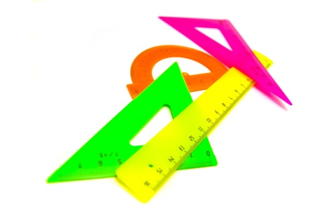 colored rulers close-up on white backgroundの写真素材