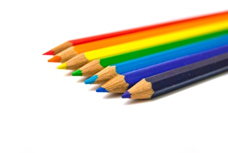 Rainbow colorful pencils on white の写真素材