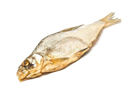 single tasty stockfish closeup on white backgroundの写真素材