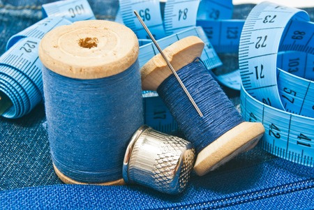 various items for needlework on white backgroundの写真素材