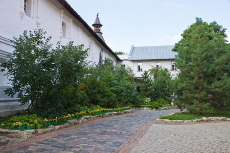 courtyard of an ancient monastery on a sunny summer dayの写真素材